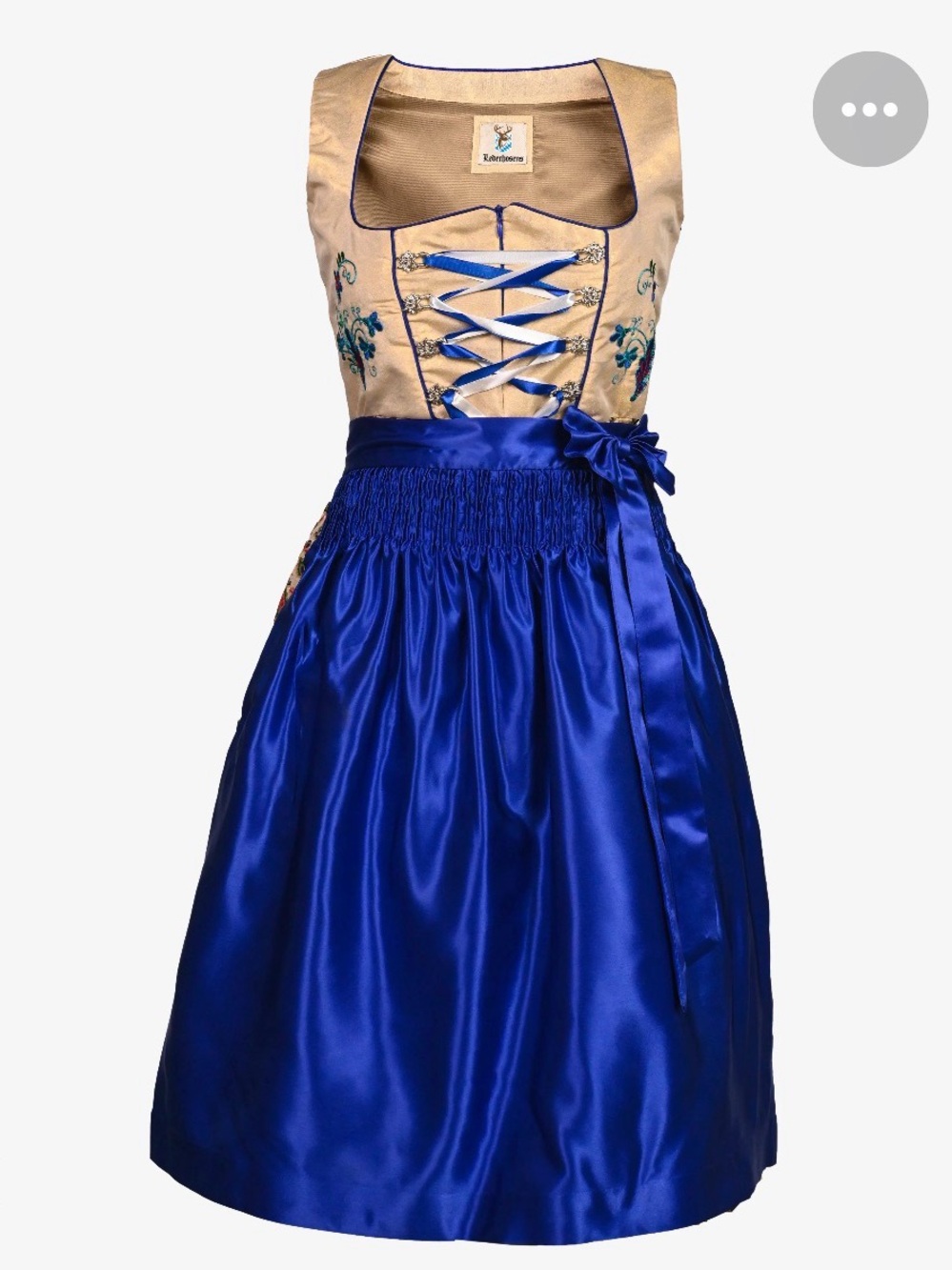 Dirndl-Style Women's Skirt & Bodice Set in Royal Blue and Beige